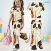 Girls Round Neck Short Sleeve Panda Ghost Printed Top And Flared Pants Two Piece Set