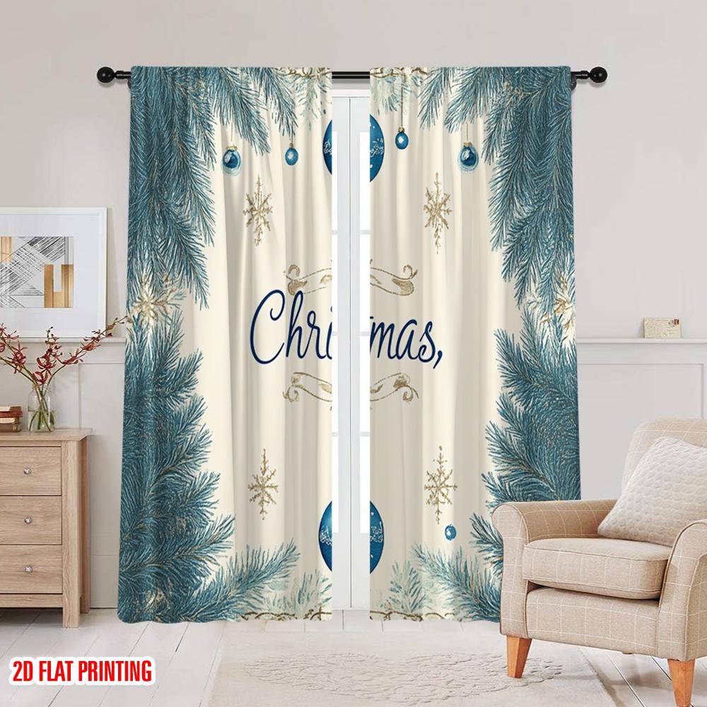 2pcs,2D Plane Printing Print Curtains Christmas Tree Ornaments Festive Woodland (3) Versatile Fabric (without Rod) Versatile All