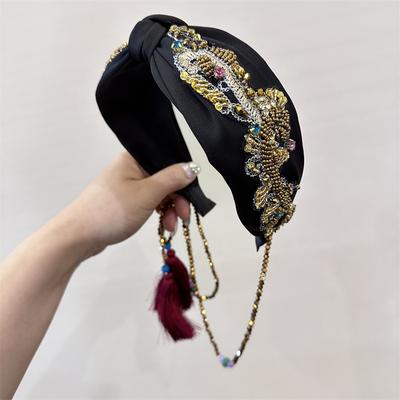 Ew Luxury Bohemian Hair Accessories Headband Pink Crystal Bow Baroque Hairband Center Headwear For Women Wedding