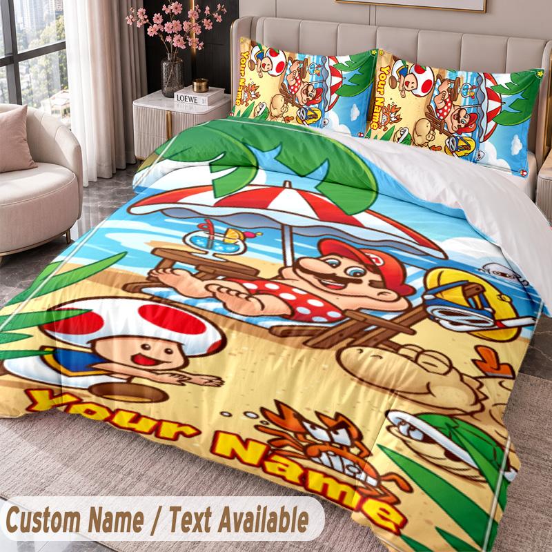 Custom Name Text 3Pcs Bedding Set Super Mario Duvet Cover And Two Pillowcases