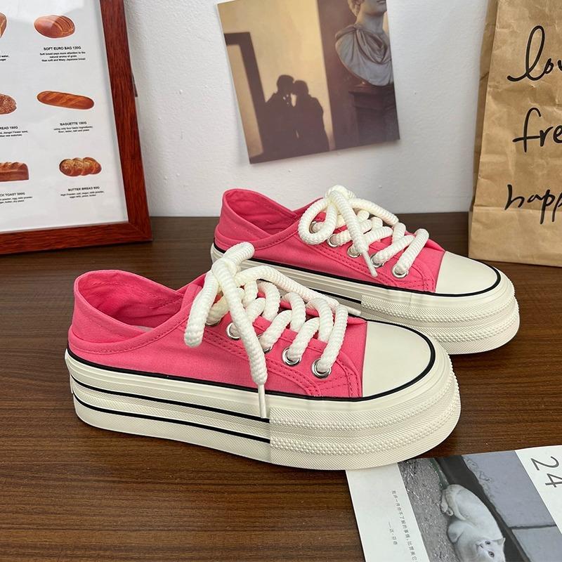 

Кеды на толстой подошве для женщин 2025 лето тонкие новые корейская версия повседневные кеды, студенческие универсальные маленькие белые кеды тренд 40 розы красного