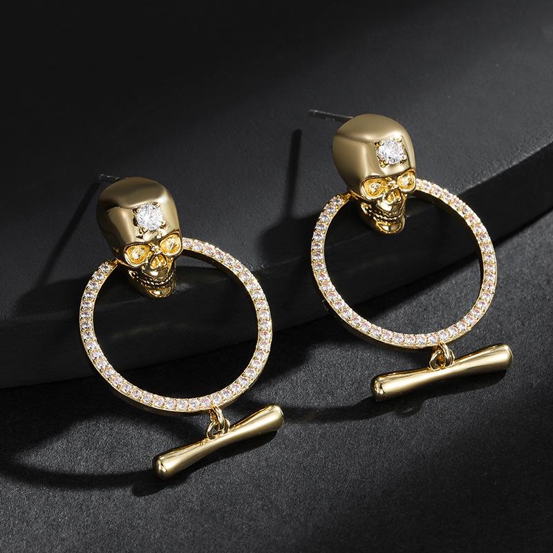 Kenjie McQueen Skull Pendant Earrings - Women's European & American Punk Studs & Ear Clips