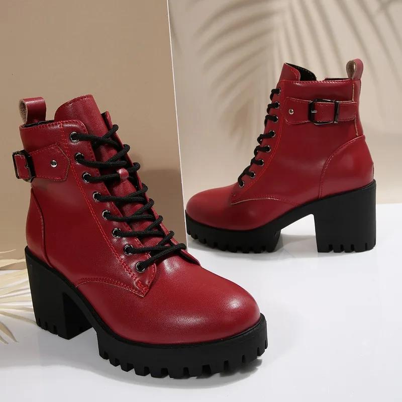 Fashion Super High Heel Platform Shoes for Women Fall/Winter 2025 New Block Heel Fashion Lace-up Booties