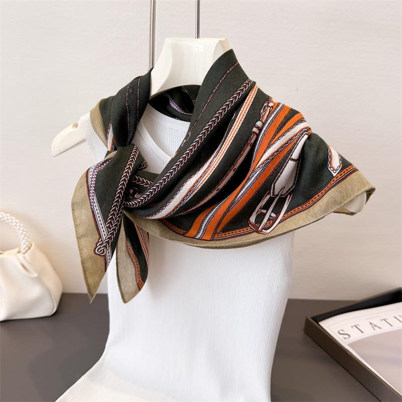 Polka Dot Style Herringbone Pattern Cotton And Linen Small Square Scarf Silk Scarf Imitation Velvet Headscarf Shawl Sun Protection Scarf Women'S Scarf