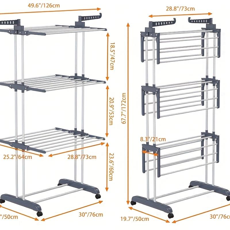 1 drying rack, 67.7 inches high, folding clothes rack, 4 layers of clothes rack, clothes drying rack with two side wings - gray