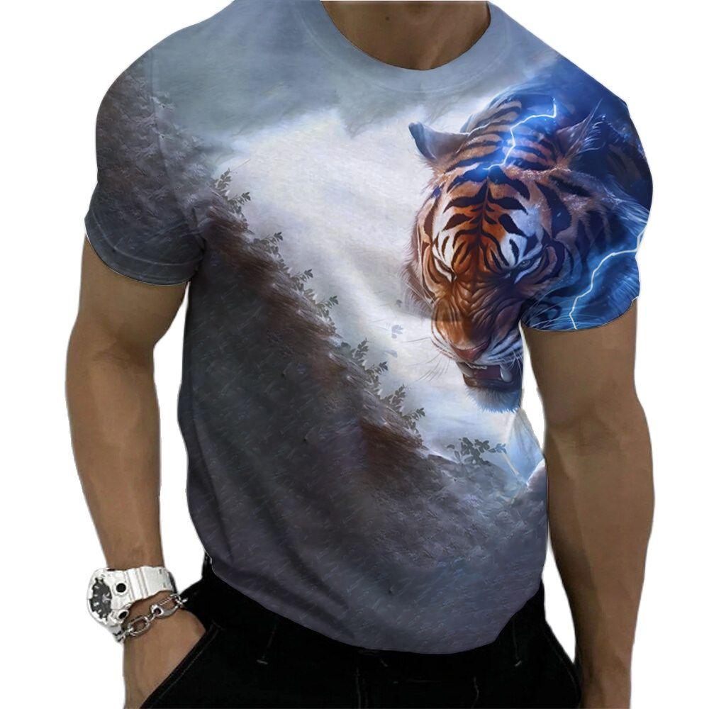 Camisetas de verano para hombre, con estampado 3D de tigre animal, camisetas de manga corta a la moda, camisetas deportivas microelásticas para fitness, ropa para hombre