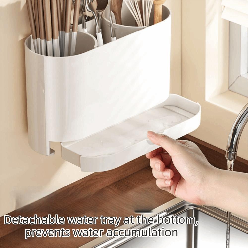 Detachable Hanging Chopsticks Cage with Water Tray Kitchen Utensil Holder Chopstick Drain Box