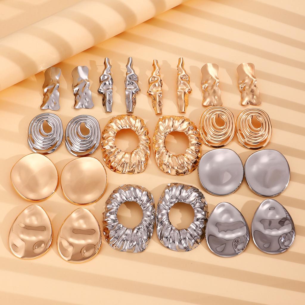Exaggerated Gold Color Heart Oval Earrings For Women Metal Earing Jewelry Trending Irregular Wrinkled Geometric Earrings