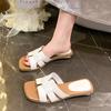 Versatile summer white outer slippers girl 2025 new niche fashion woven beach one-word drag fairy sandals