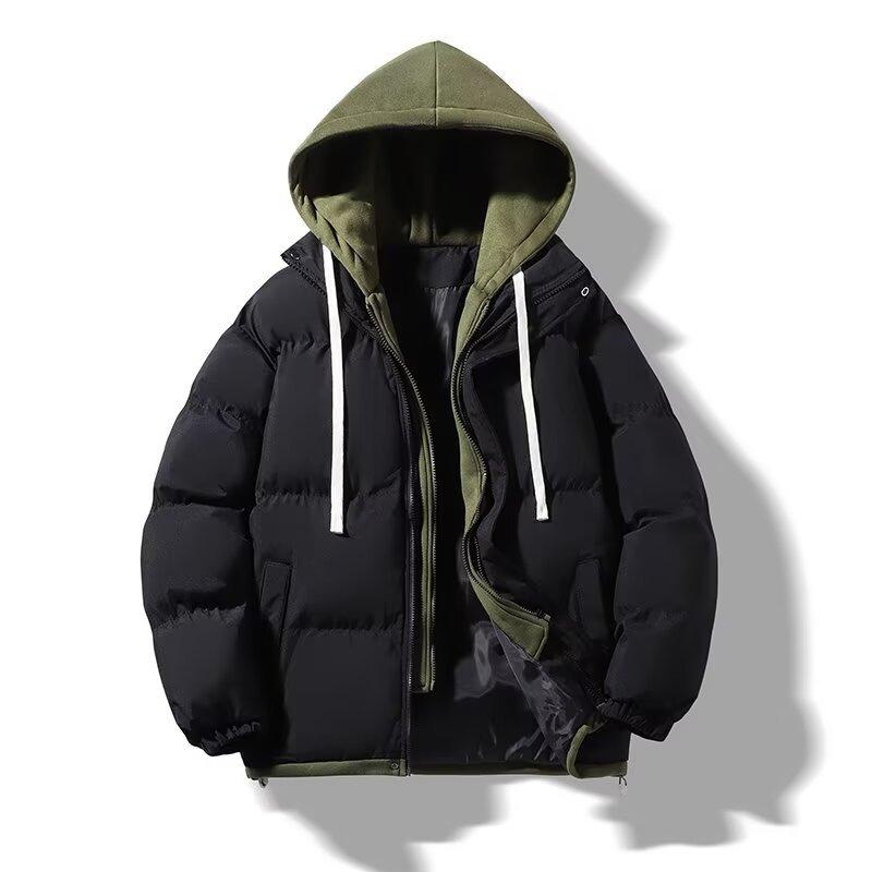 

Cotton clothes men s 2025 winter cotton-padded clothes hooded basic cardigan thickened loose fake two-piece coat couple S чорний