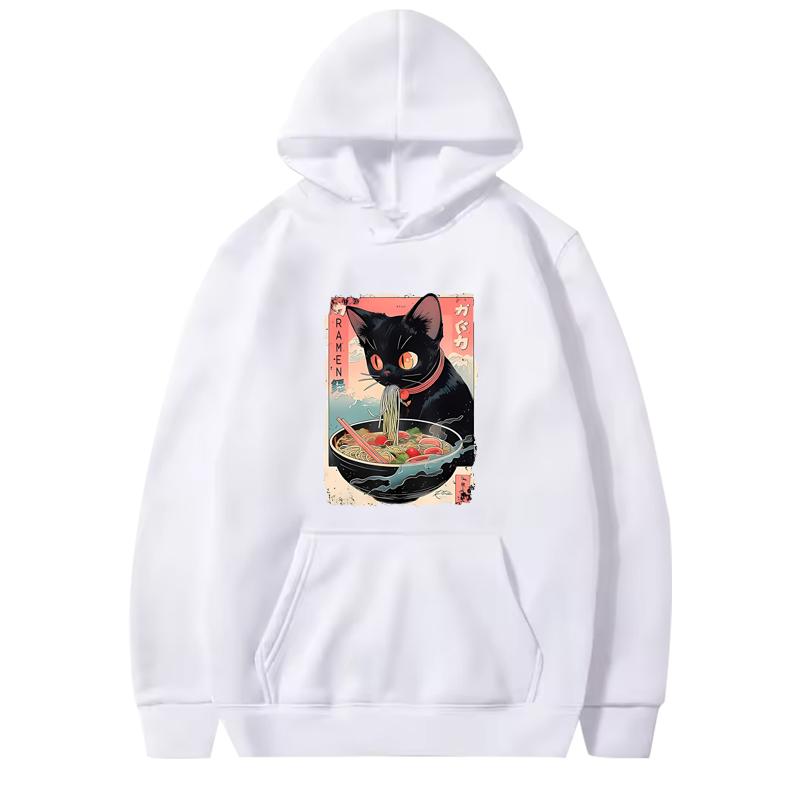 Funny Cat Eating Noodles Hoodie 2025 Men Women Fashion Vintage Long Sleeve Sweatshirt with Print Graphic Oversized Hoodie Unisex