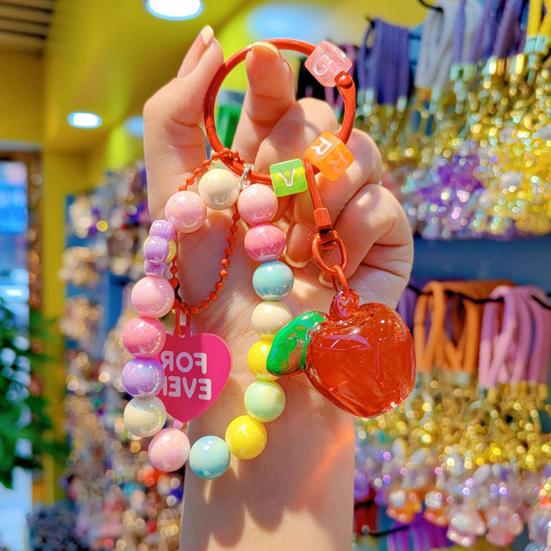 Fruit Pendant Keychain Colorful Beads Keychain Cute Transparent Fruit Bag Backpack Purse Charm Gift for Women Girls Teens