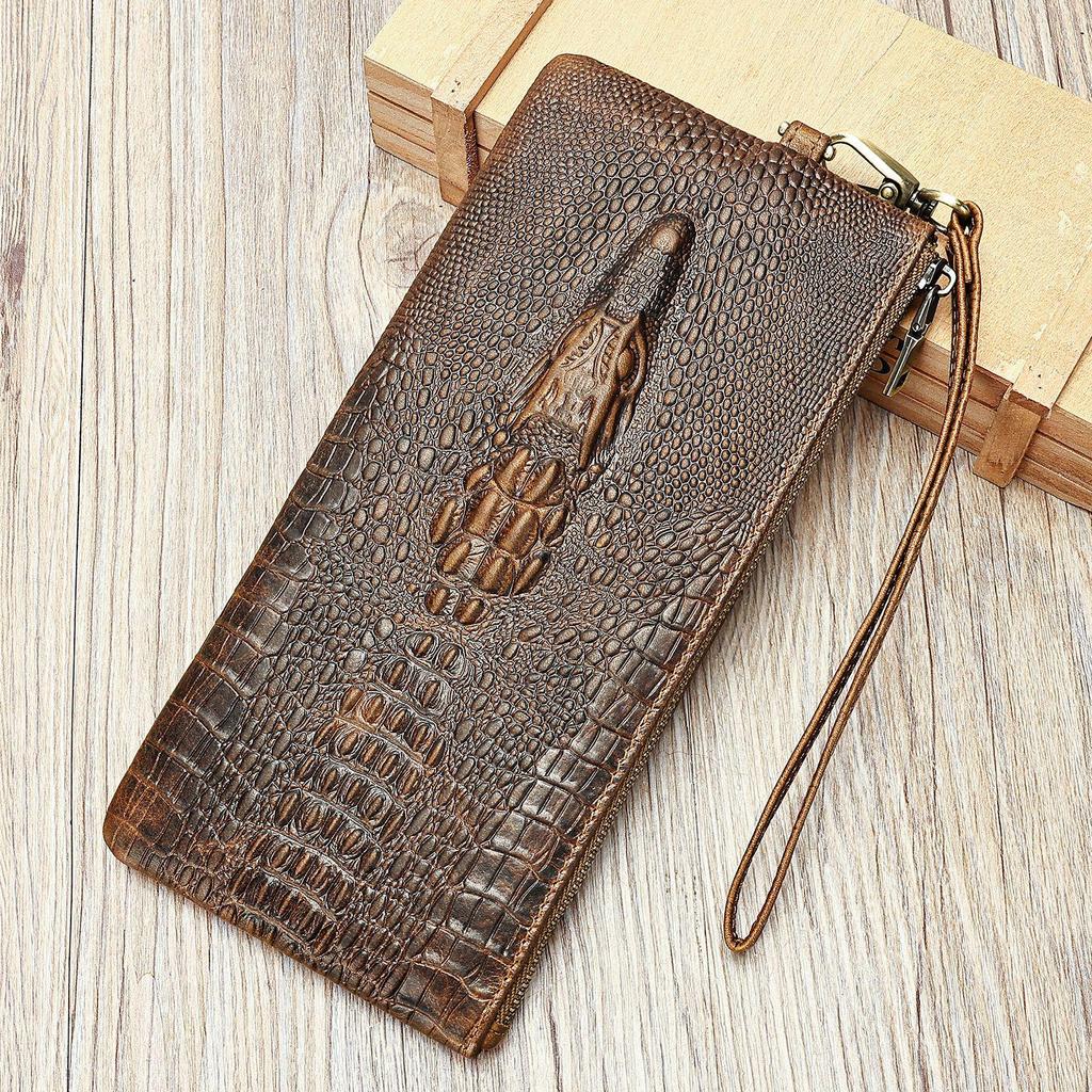 Men's High-End Crocodile Pattern Genuine Leather Wallet with Multiple Card Slots