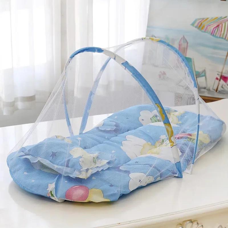Baby Bed Infant Mosquito Net Foldable Design with Cotton Pillows Portable Folding Baby Bedding Crib Netting Mosquito Prevention