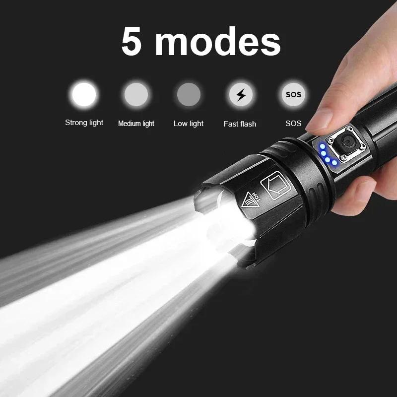 XHP70 Flashlight LED Telescopic Zoom TYPE-C Charging Outdoor Multifunction Charging Treasure Aluminum Alloy Tactical Flashlight