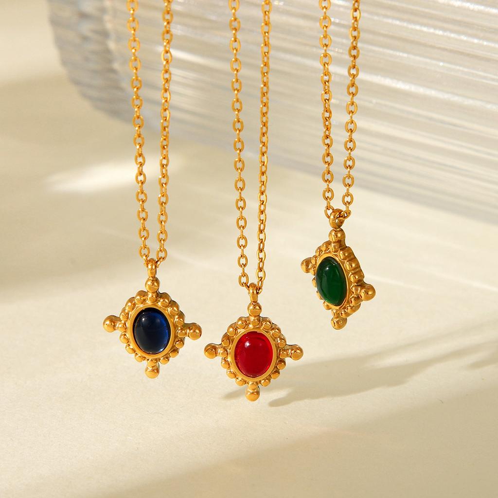 Same Style Titanium Steel Necklace Cross Pendant Inlaid with Semi-Precious Stones Fashionable Versatile Necklace for Women