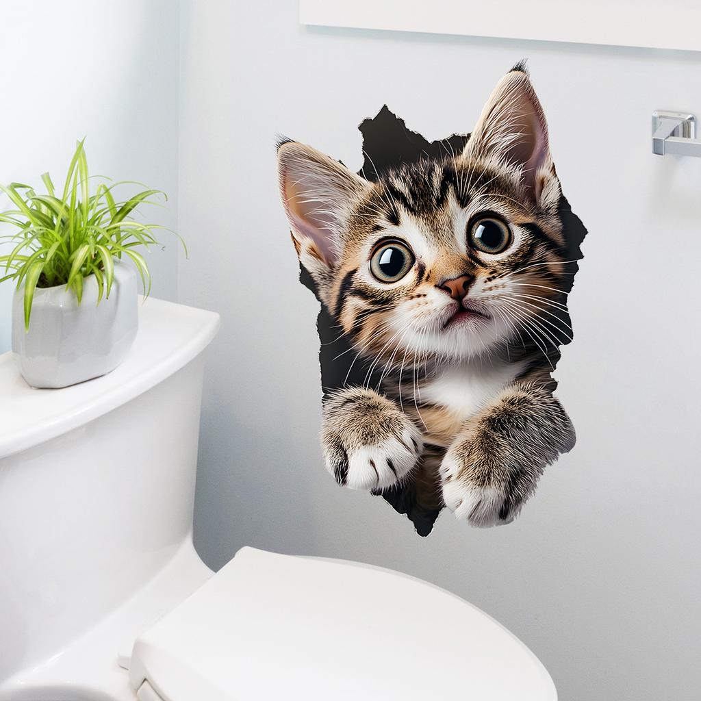 Creative Peeking Kitten Wall Stickers, 3D Breaking Wall Effect for Kids Room Living Room Decor, Removable Self-Adhesive