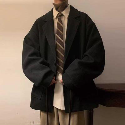 Men's Korean Style Woolen Short Coat - Retro, High-End, Versatile Casual Windbreaker for Autumn and Winter