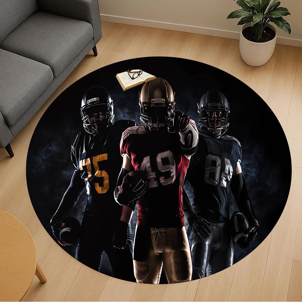 1pc Football Players Pattern Office Round Rugs, Under Chair Round Rugs for Living Room, Bedroom, Bathroom Decoration Carpet 091881