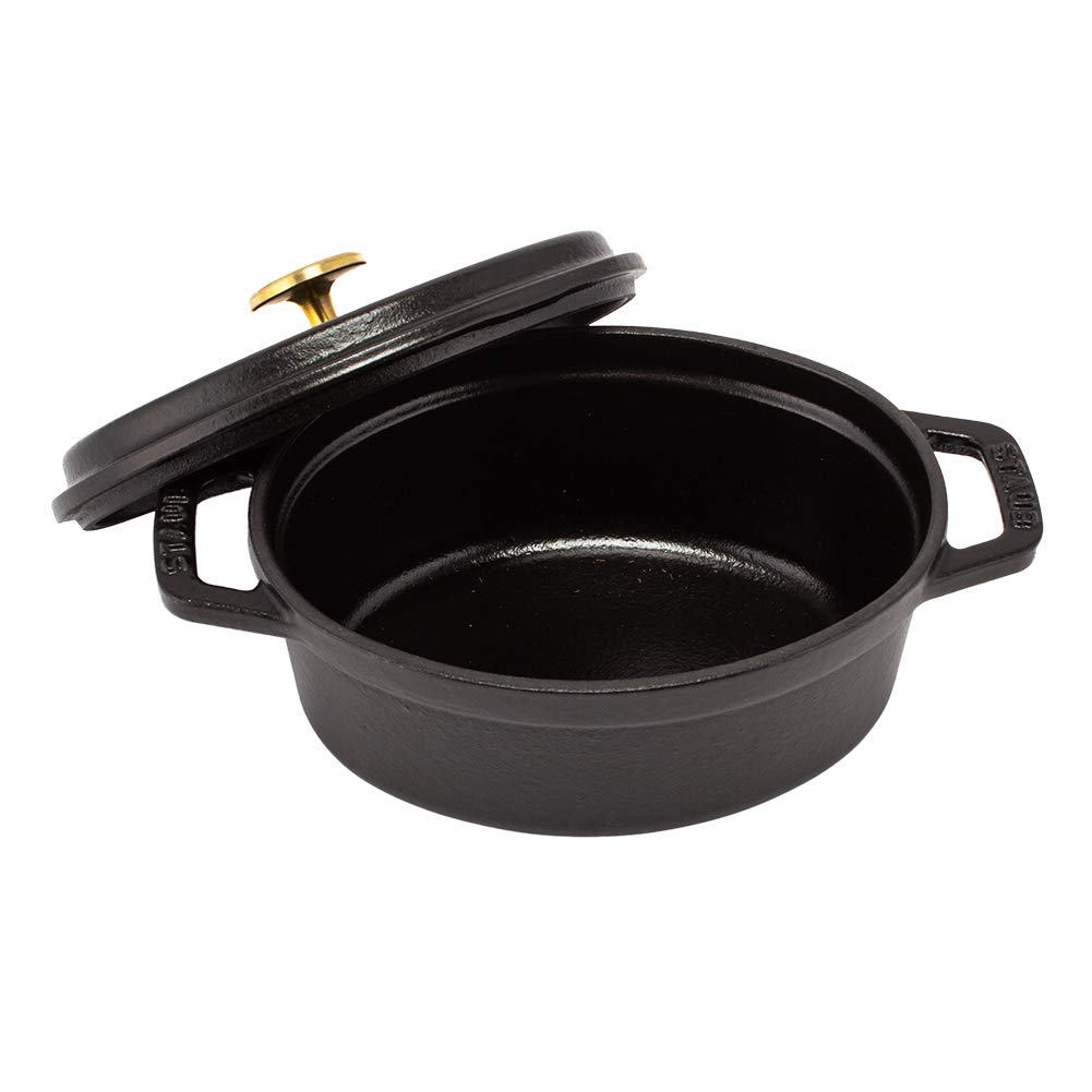 Staub Pico Cocotte Black Enameled Pot with Oval Brater Stylish Pico Kitchen Oval, 15cm, (Product Number 1101525/40509-478-0) - Handles, Black.