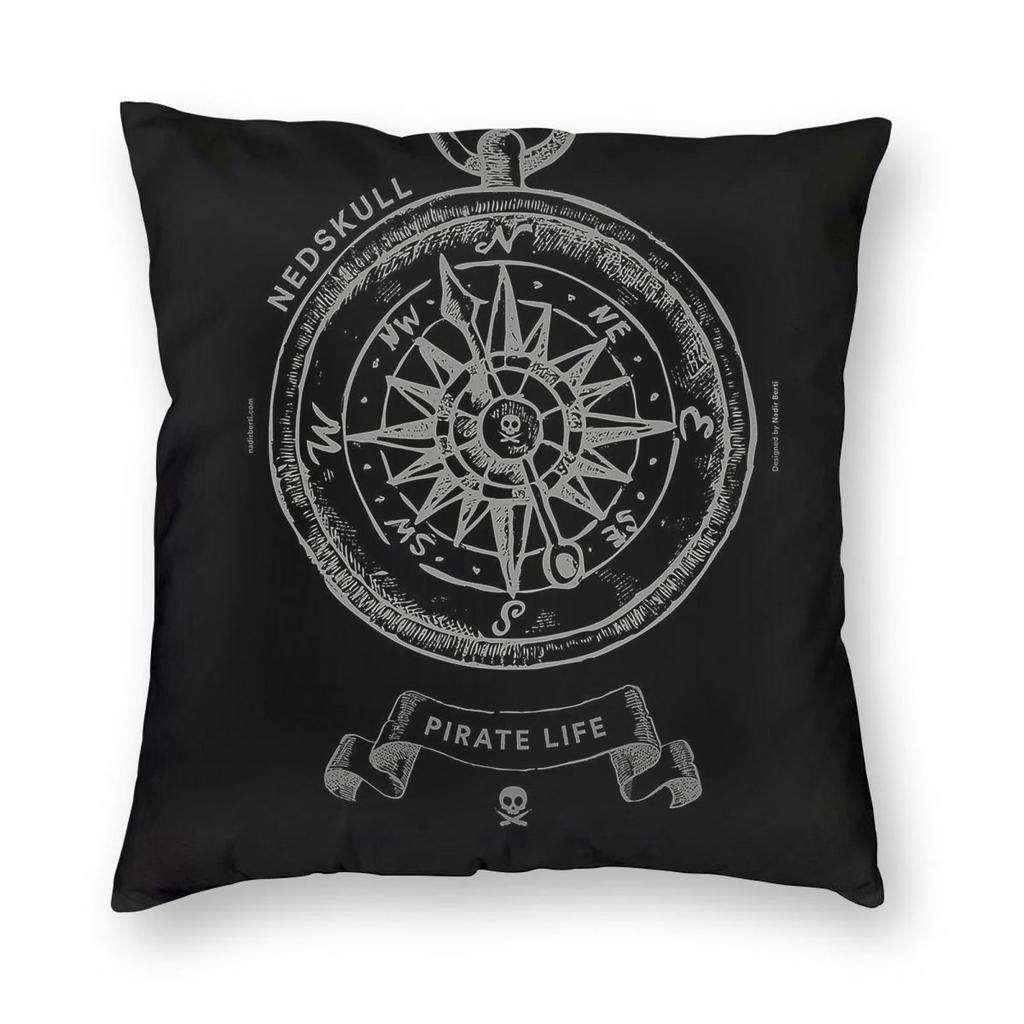 Nedskull Pirate Compass Square Pillowcase Polyester Linen Velvet Printed Zip Decor Throw Pillow Case Bed Cushion Cover