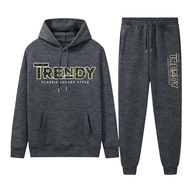 Mens Hooded Sweatshirt Jogger Pants Set Casual Sportswear Two-Piece Outfit Fall Lightweight Comfortable