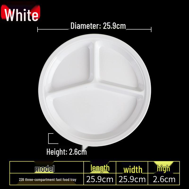 Four-Compartment Faux Porcelain Meal Tray - Melamine Square Fast Food Tray