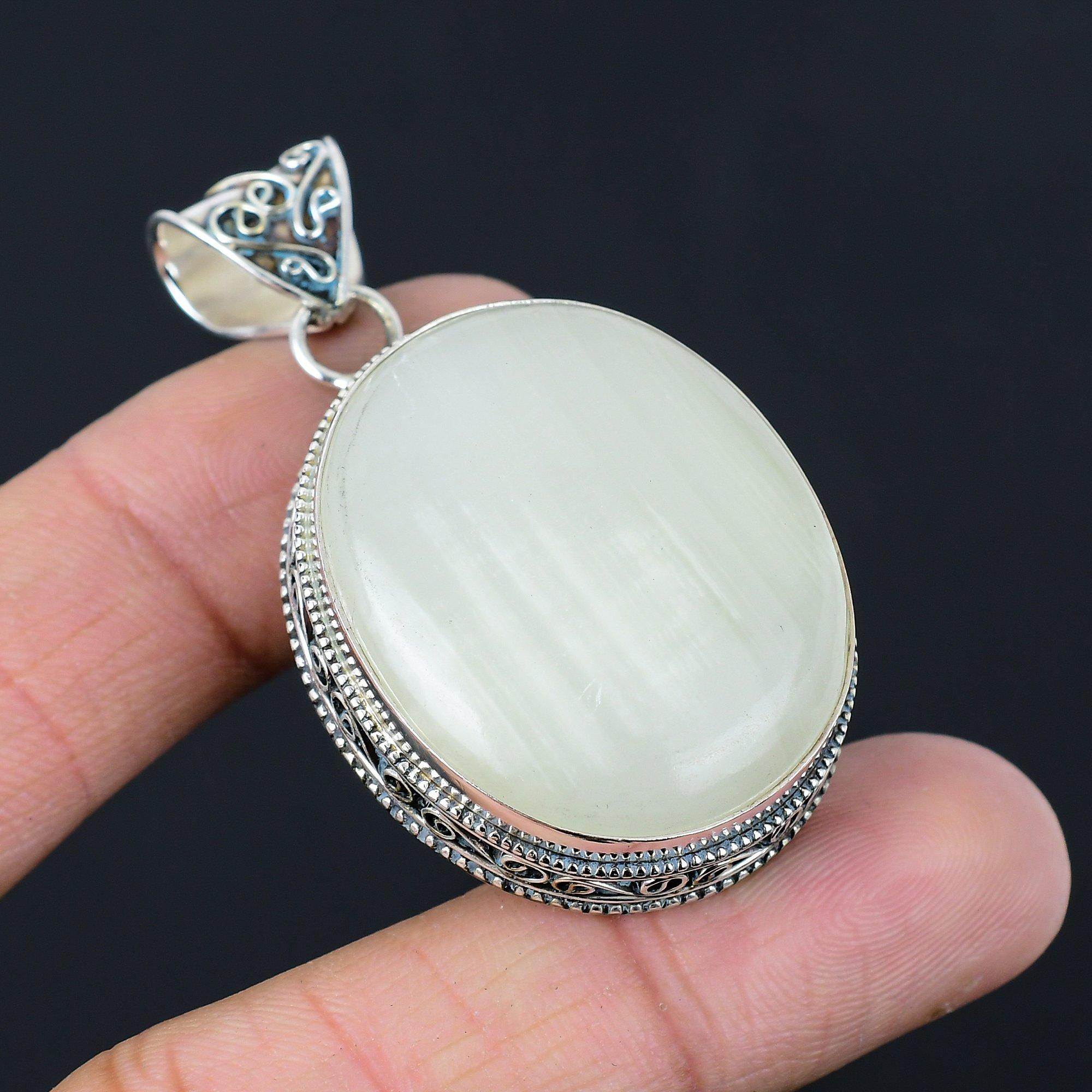 Daughters Day Deal Oval Selenite Stone Wife Pendant Jewelry 925 Sterling Silver