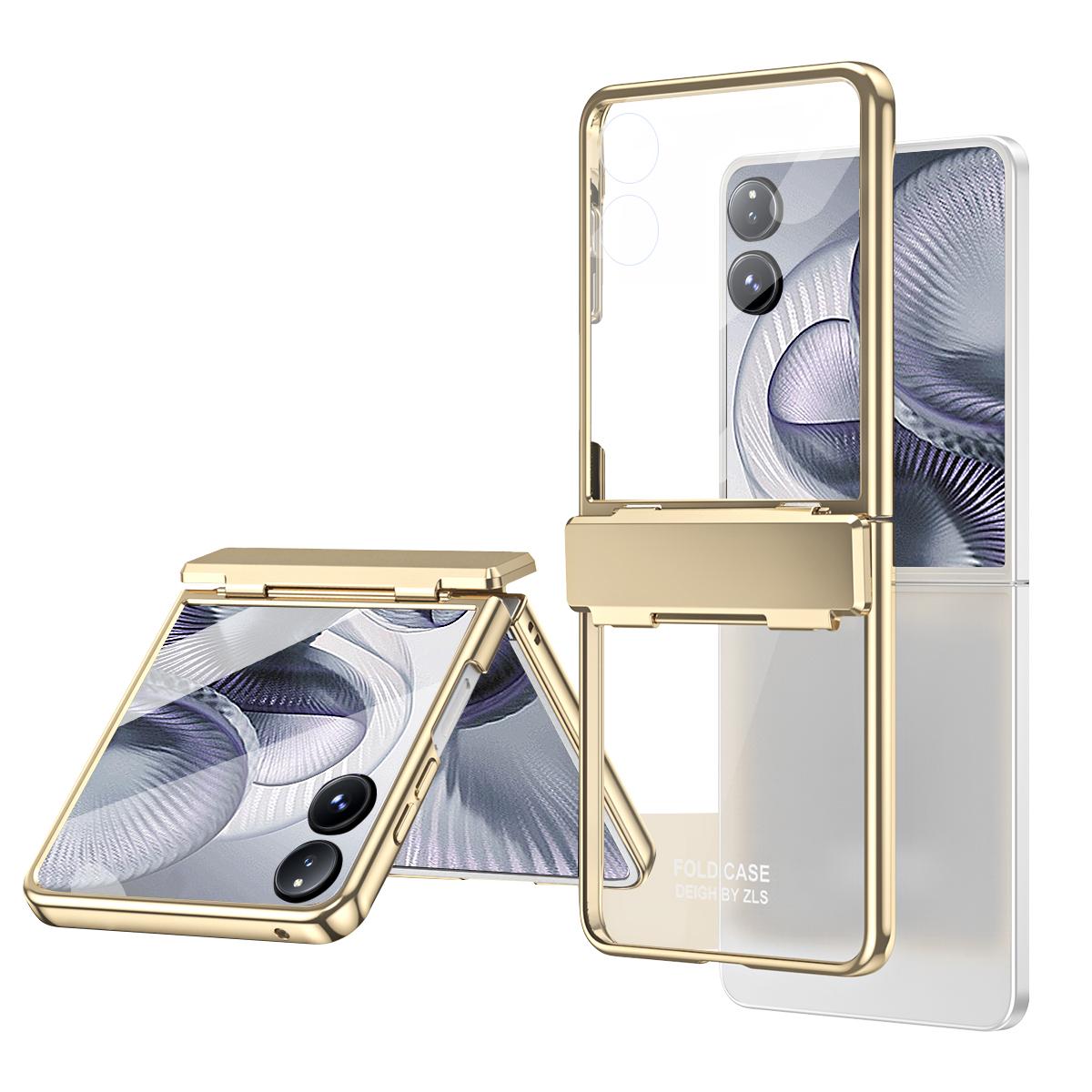

For Xiaomi Mix Flip 2 Case Electroplating PC Folding Phone Cover with Screen Protector Gold