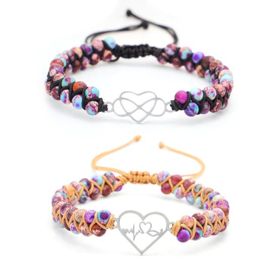 Couple Bracelet Double-layered Hand Woven Adjustable Stainless Steel Love Heart Braided Lucky Rope Charm