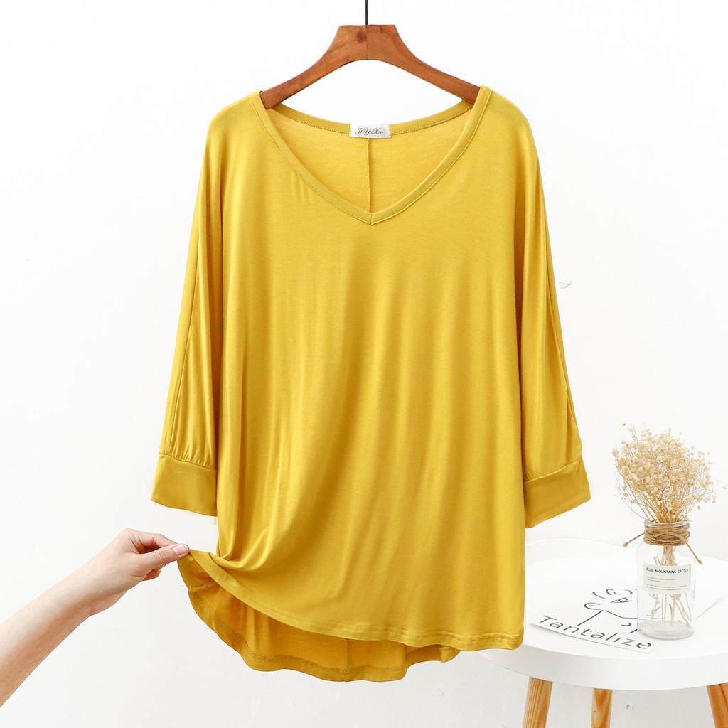 Korean Style V-Neck Batwing Sleeve Loose Top for Autumn and Spring