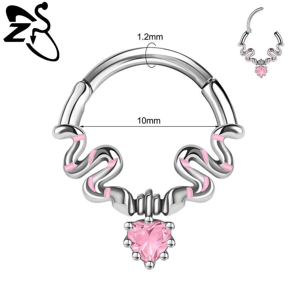 ZS 1 PC 16G Stainless Steel Nose Rings Cubic Zircon Septum Piercing Rose Snake Shape Ear Stud Helix Cartilage Piercings Jewelry