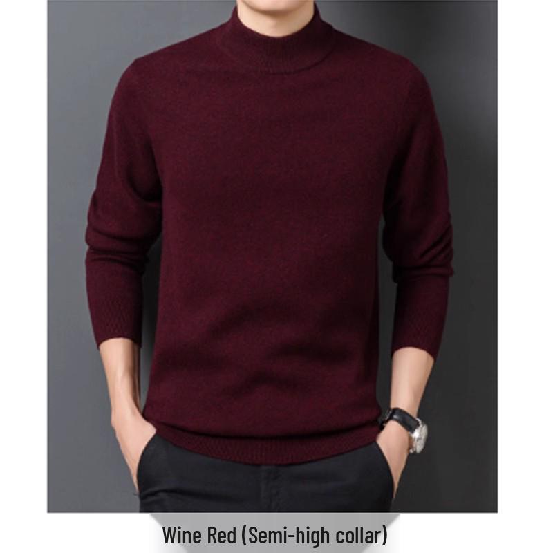 Men s Loose Cashmere Sweater, Year of the Sheep Design, Anti-Pilling, Half-High Collar, Medium Gray M