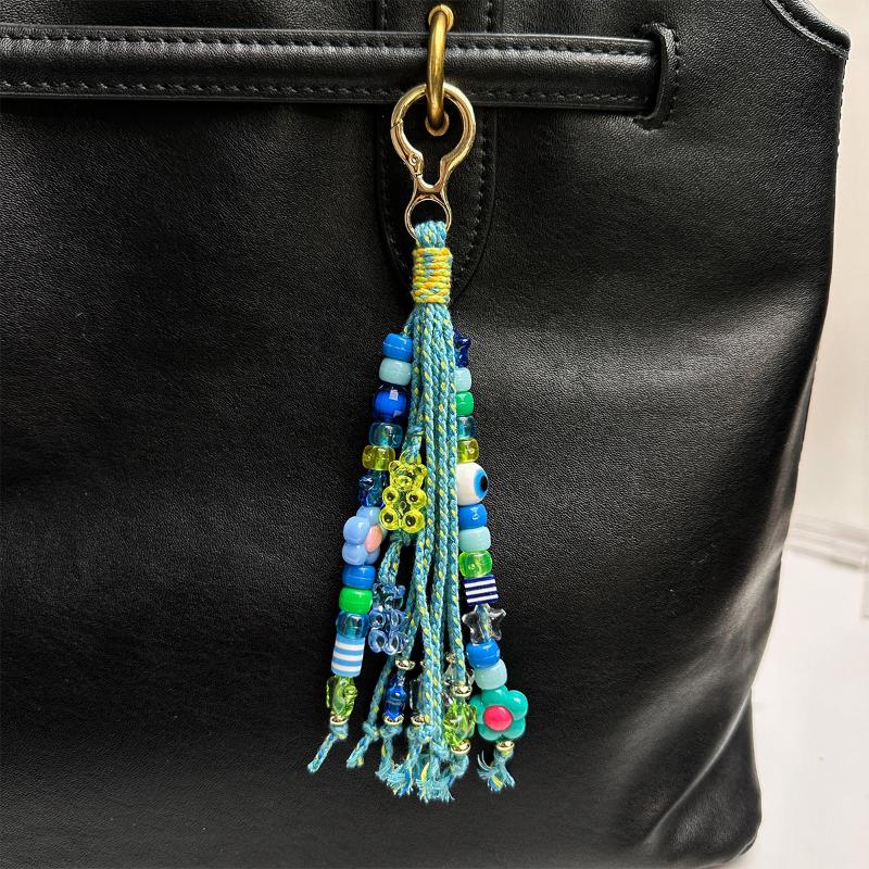 1Pcs Colorful Flower Bead Pendant Key Ring Boho Handmade Beaded Tassel Keychain For Women Backpack Purse Accessory Gift