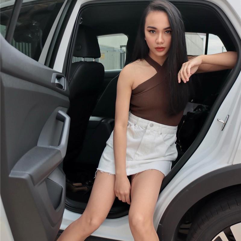 2024 Spring/Summer Women's Knitted Backless Cross Halter Strap Bralette Sweater Tank Top