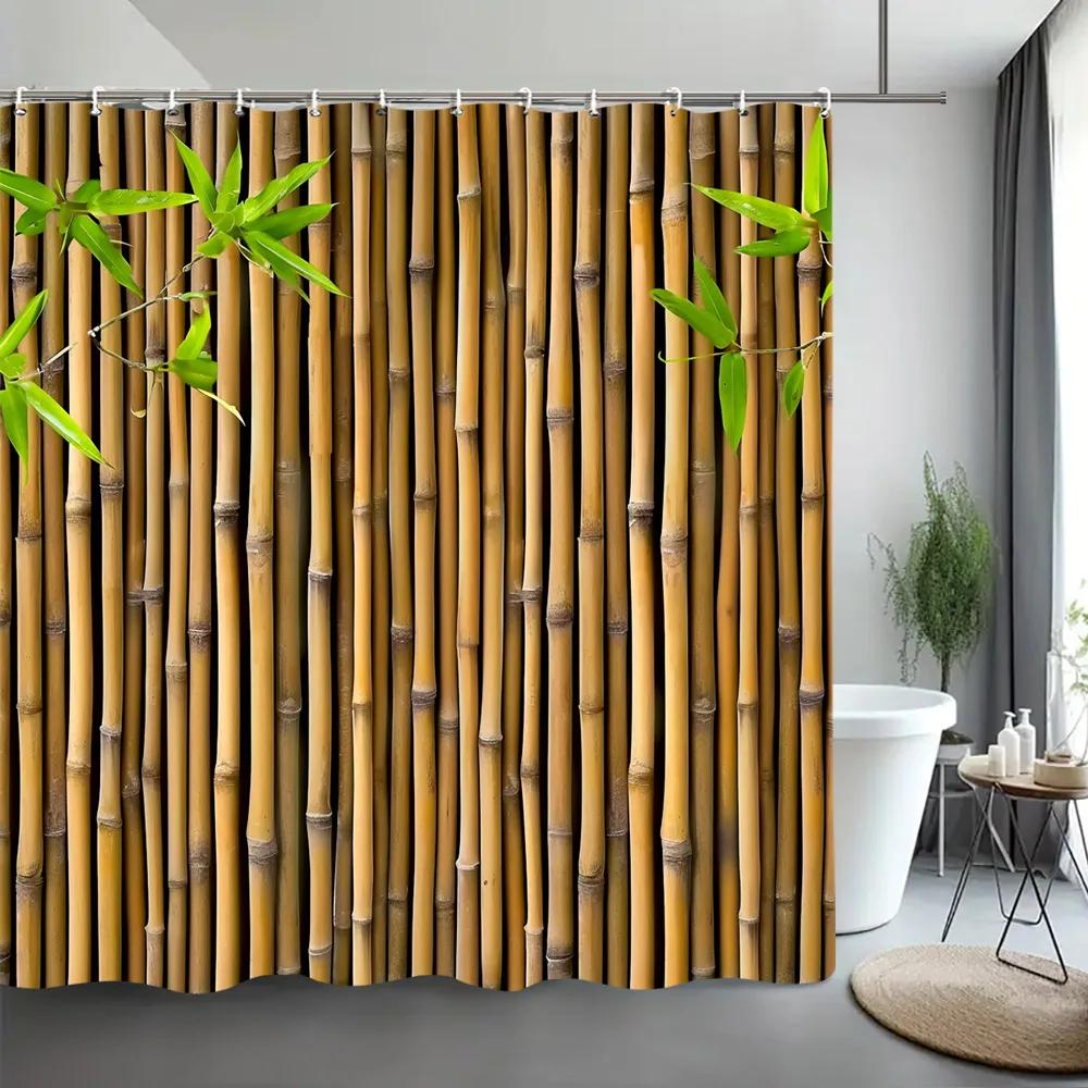 Grønt Bambus Dusjforheng Zen Meditasjon Natur Botanisk Polyesterstoff Dusjforheng Baderomsdekor med Kroker