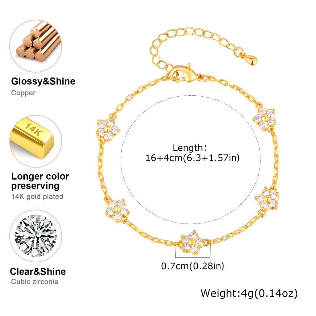 Exquisite Zircon Five-Petal Flower Bracelet for Women Gold Plated Lucky Flower Bracelets Luxurious Jewelry Gift