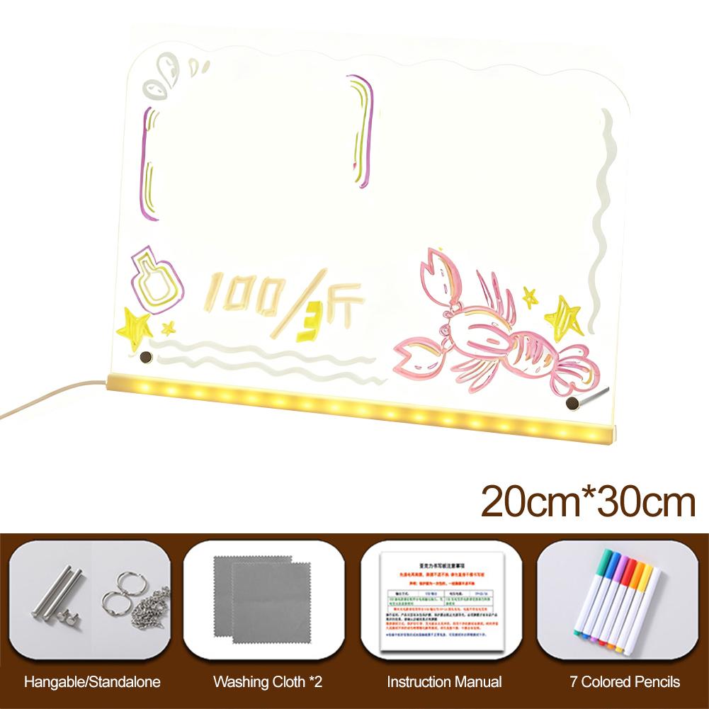 Light Up Acrylic Message Board Rewritable DIY Children's Glowing Drawing Board Message Lamp With 7 Colorful Pens