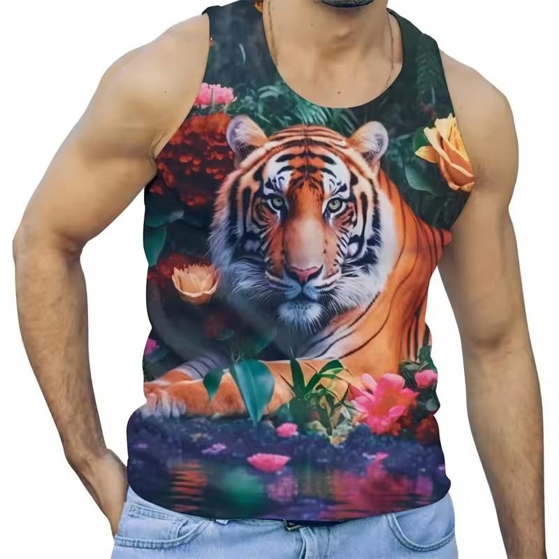 Trend Tiger Graphic Tank Tops Men Fashion Summer Sleeveless 3D Animals Printed Men Vest Cool Streetwear Oversized Tees Tops