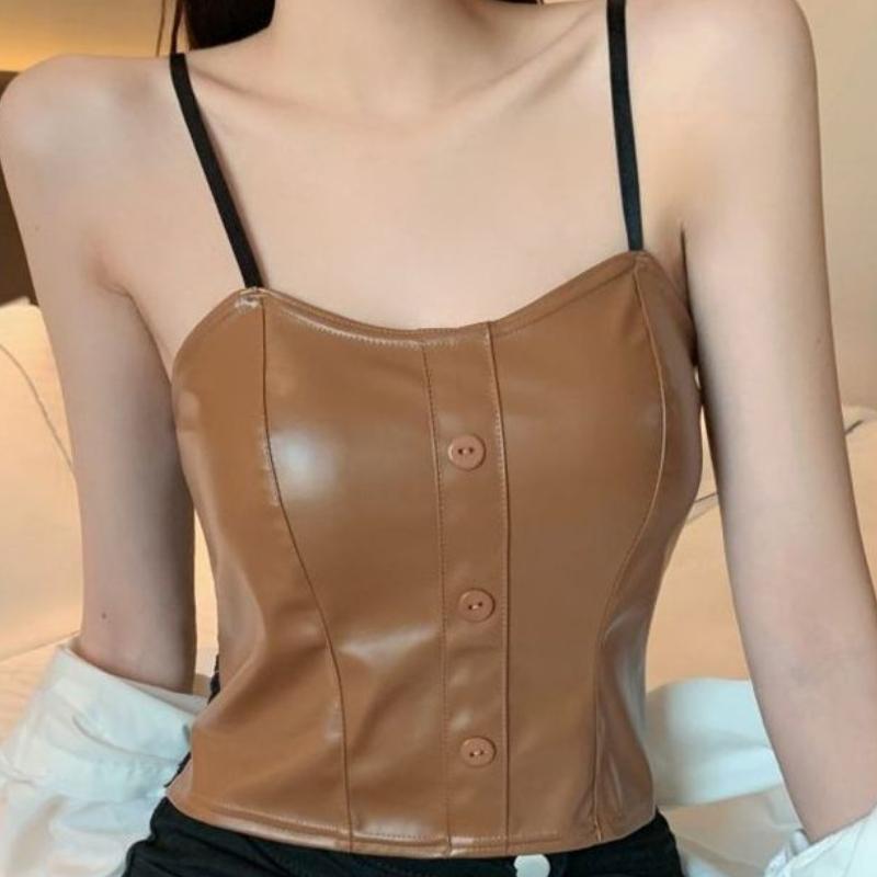 

Горячая девушка ПУ кожаный жилет-майка для женщин осень и зима черный темперамент с нагрудными подушечками короткий топ для внутреннего ношения базовый слой верхняя одежда L