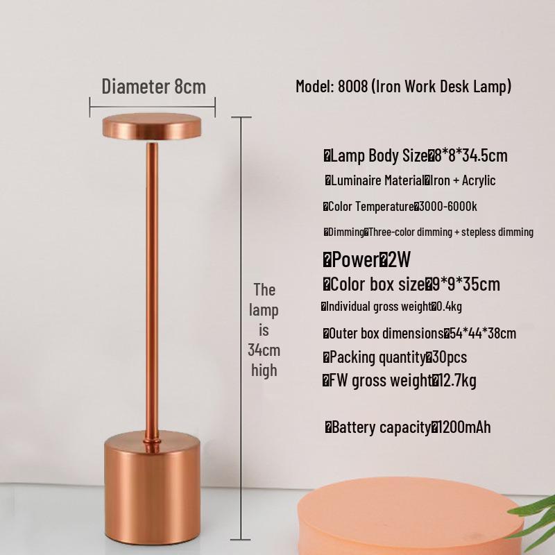 LED I-Beam Desk Lamp: Rechargeable Wrought Iron Bedside & Atmosphere Light for Bedroom or Bar.