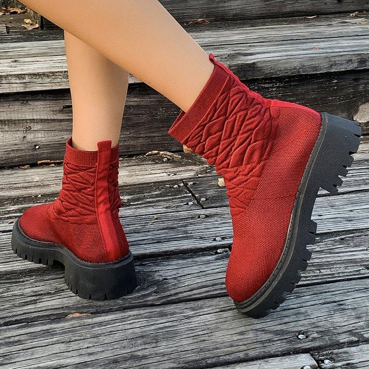 Large Size Fly-woven Casual Snow Boots for Women's Autumn and Winter New Sleeve Lightweight Casual Martin Boots for Women