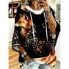 Plus Size Women's Hooded Top, Black Fox Print Loose-fitting Drop Sleeve Hoodie,