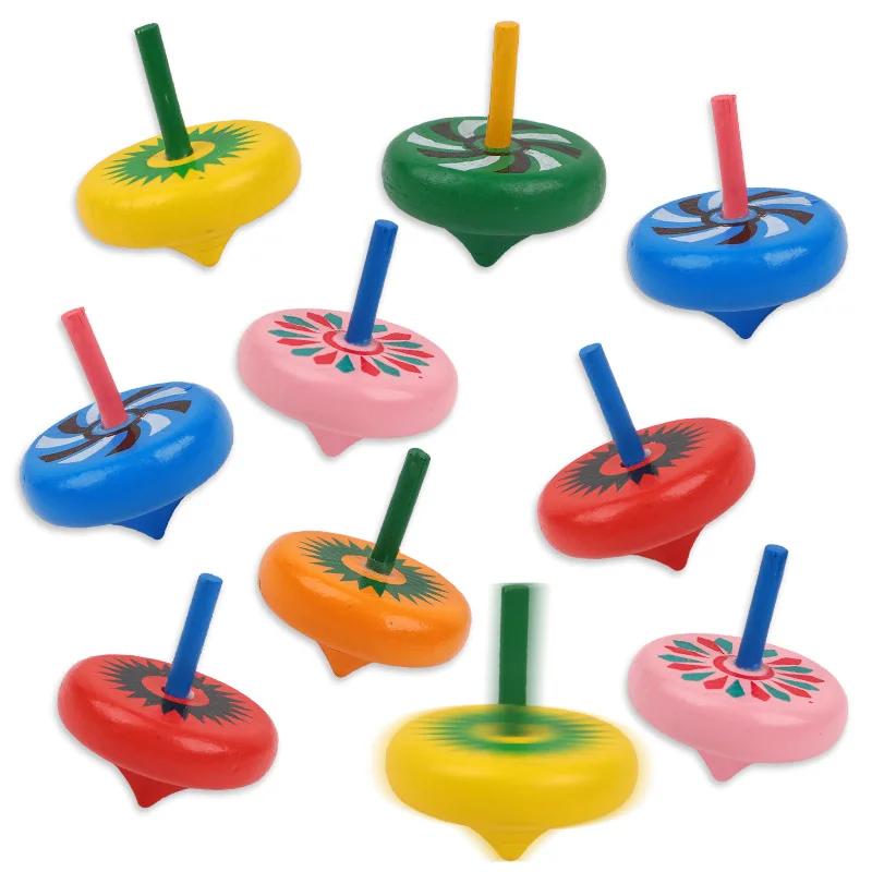 

10 шт. Мини-деревянный гироскоп, волчок, настольные игрушки для пальцев, сувениры для детской вечеринки по случаю дня рождения, наполнители для пиньяты, рождественский подарок разноцветный