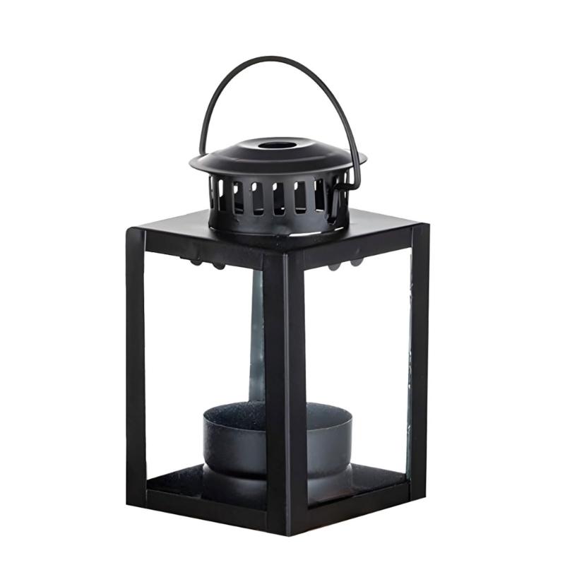 Minimalists Square Metal Candle Holders With Clear Glass Farmhouses Decoration Hanging Lanterns For Tabletop Display
