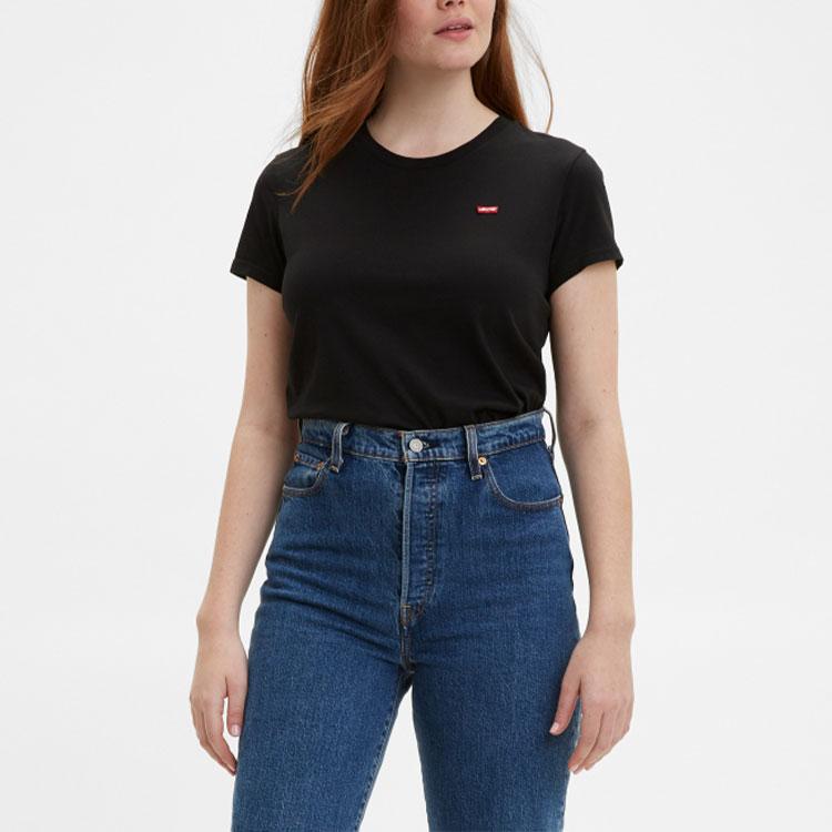 Levis Logo Solid Color Round Neck T-Shirt Women Tops Black 39185-0008