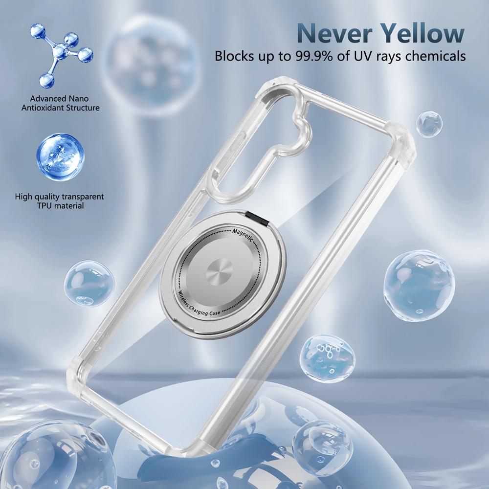 KEYSION Transparent Case for MagSafe for Samsung Galaxy S24 FE 5G 360° Magnetic Ring Stand Wireless Charging Clear Phone Cover