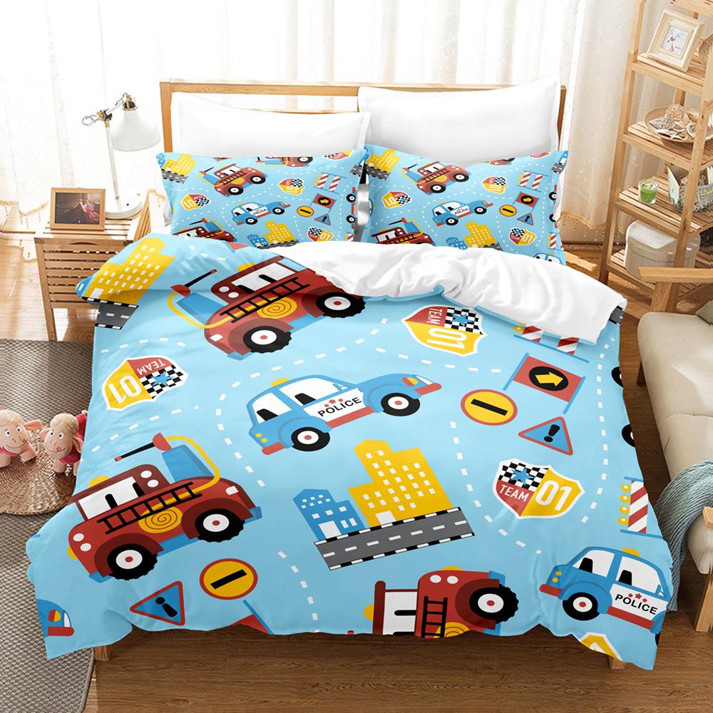 

3D детский комплект постельного белья из серии игрушечных машинок, пододеяльник и наволочка для детской комнаты, полноразмерное быстросохнущее украшение для дома для комнаты мальчиков UK Single 135x200cm