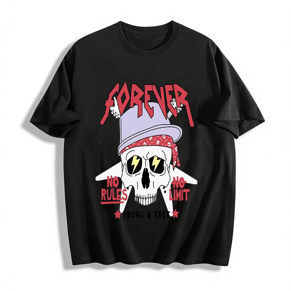 Forever Skull Graphic Tee No Rules No Limit Young Free Print Top Pure cotton T-shirt XXS
