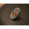 Used Navajo Old Pawn Silver Ring [Turquoise & Coral Stone Chip]